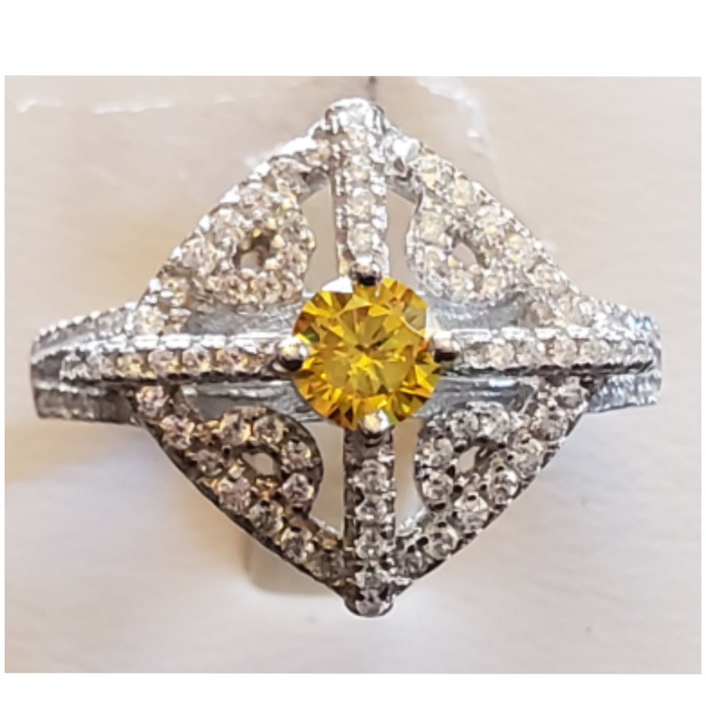 Genuine 4ct Canary/White Sapphire Cross Ring 9